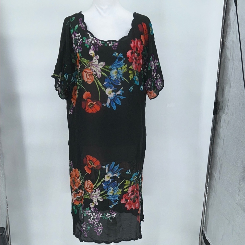 Johnny Was Black Dress with Multicolor Floral Georgette Dress, Size M - Picture 3 of 11